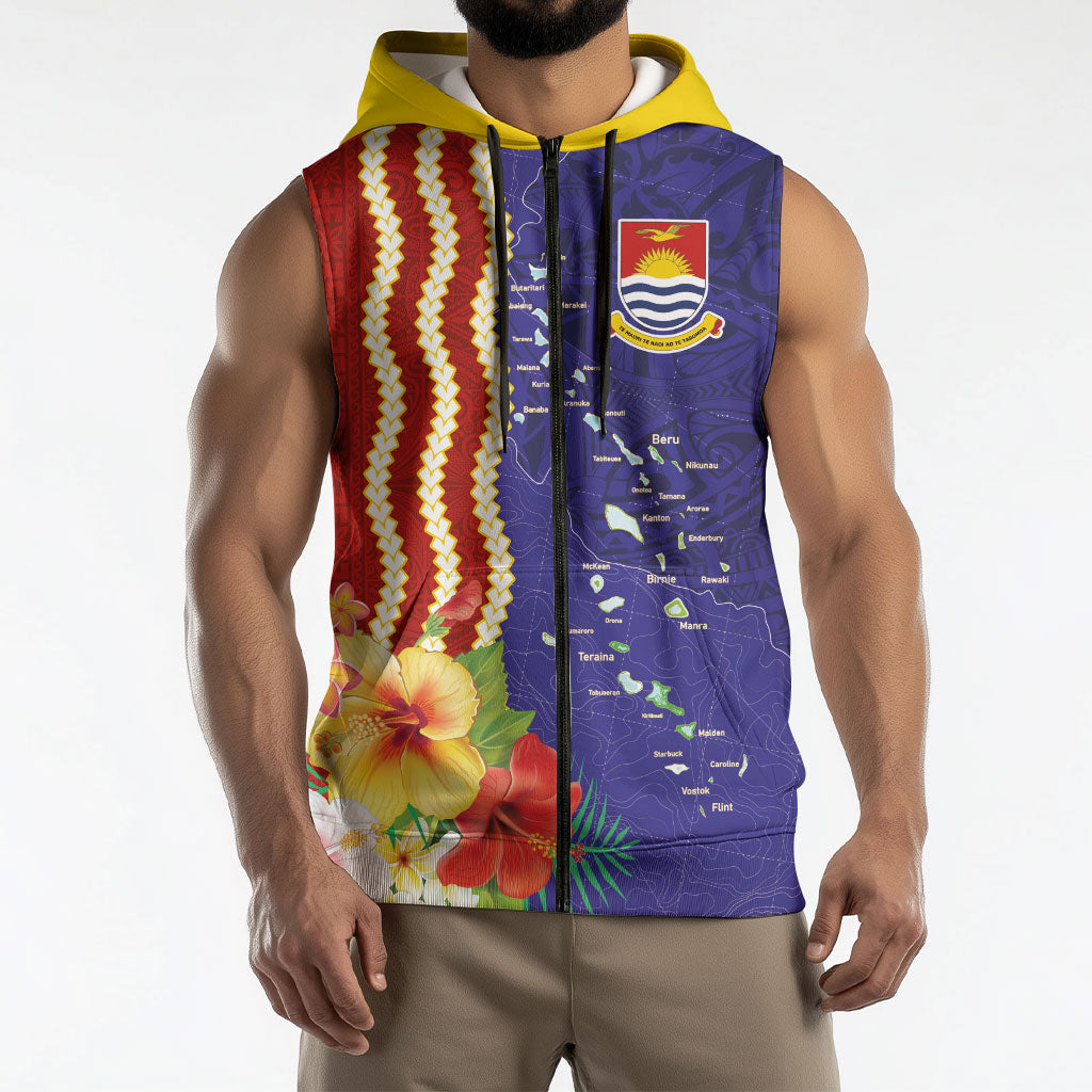 Kiribati Heritage Sleeveless Zip Hoodie Map of the Islands and Polynesia Pattern LT03 - Polynesian Pride