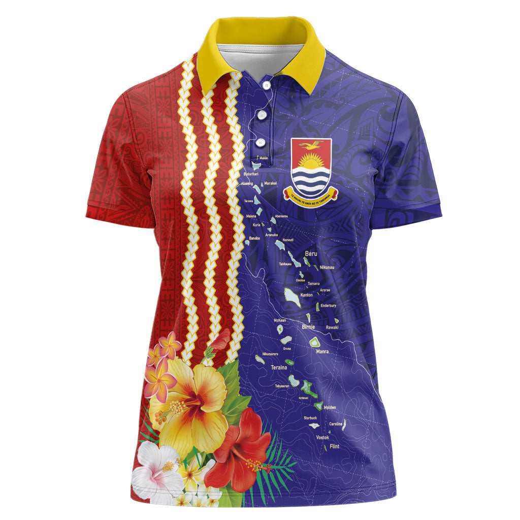 Kiribati Heritage Women Polo Shirt Map of the Islands and Polynesia Pattern LT03 Female Multicolor - Polynesian Pride