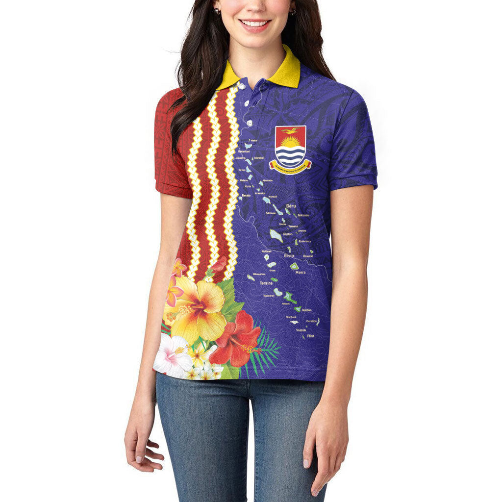 Kiribati Heritage Women Polo Shirt Map of the Islands and Polynesia Pattern LT03 - Polynesian Pride