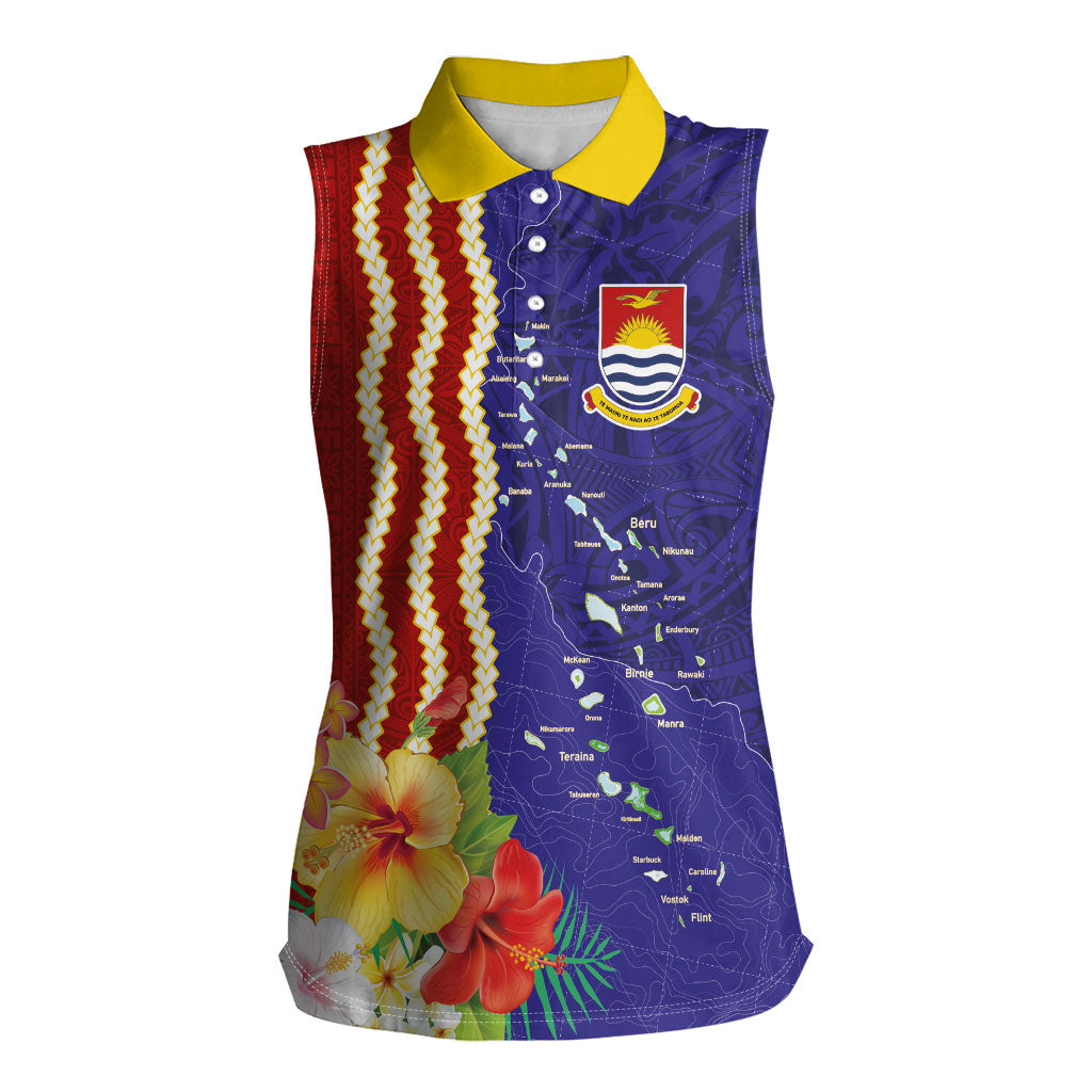 Kiribati Heritage Women Sleeveless Polo Shirt Map of the Islands and Polynesia Pattern LT03 Female Multicolor - Polynesian Pride