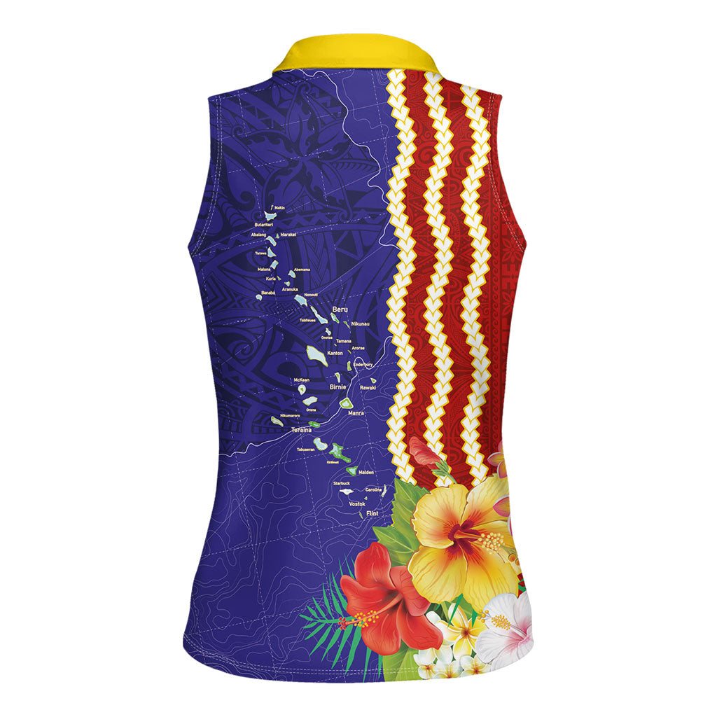 Kiribati Heritage Women Sleeveless Polo Shirt Map of the Islands and Polynesia Pattern LT03 - Polynesian Pride