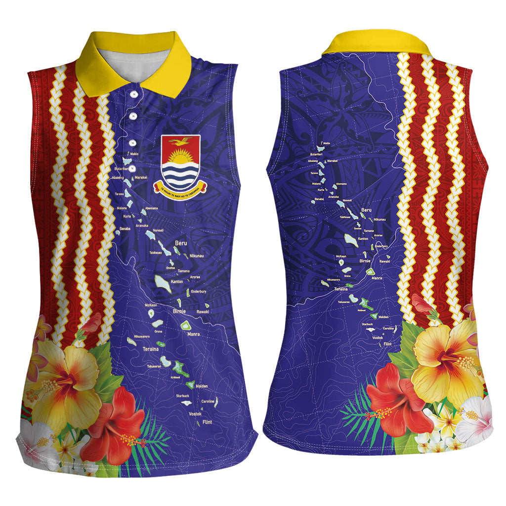Kiribati Heritage Women Sleeveless Polo Shirt Map of the Islands and Polynesia Pattern LT03 - Polynesian Pride
