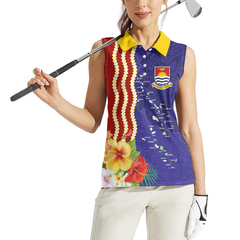Kiribati Heritage Women Sleeveless Polo Shirt Map of the Islands and Polynesia Pattern LT03 - Polynesian Pride