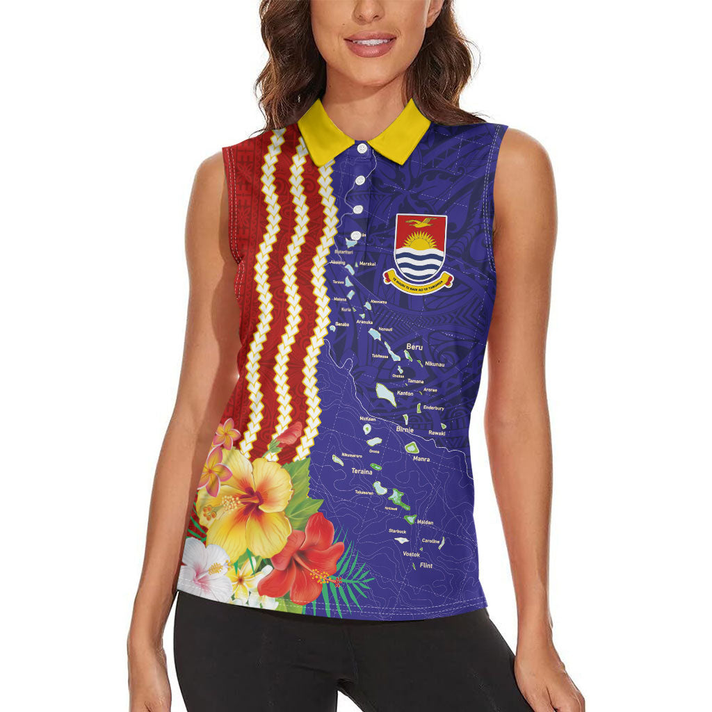 Kiribati Heritage Women Sleeveless Polo Shirt Map of the Islands and Polynesia Pattern LT03 - Polynesian Pride