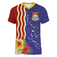 Kiribati Heritage Women V-Neck T-Shirt Map of the Islands and Polynesia Pattern LT03 Female Multicolor - Polynesian Pride
