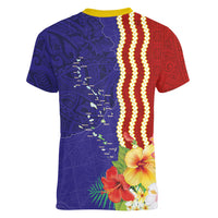 Kiribati Heritage Women V-Neck T-Shirt Map of the Islands and Polynesia Pattern LT03 - Polynesian Pride