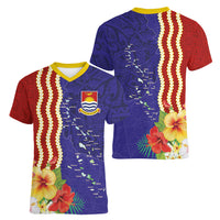 Kiribati Heritage Women V-Neck T-Shirt Map of the Islands and Polynesia Pattern LT03 - Polynesian Pride