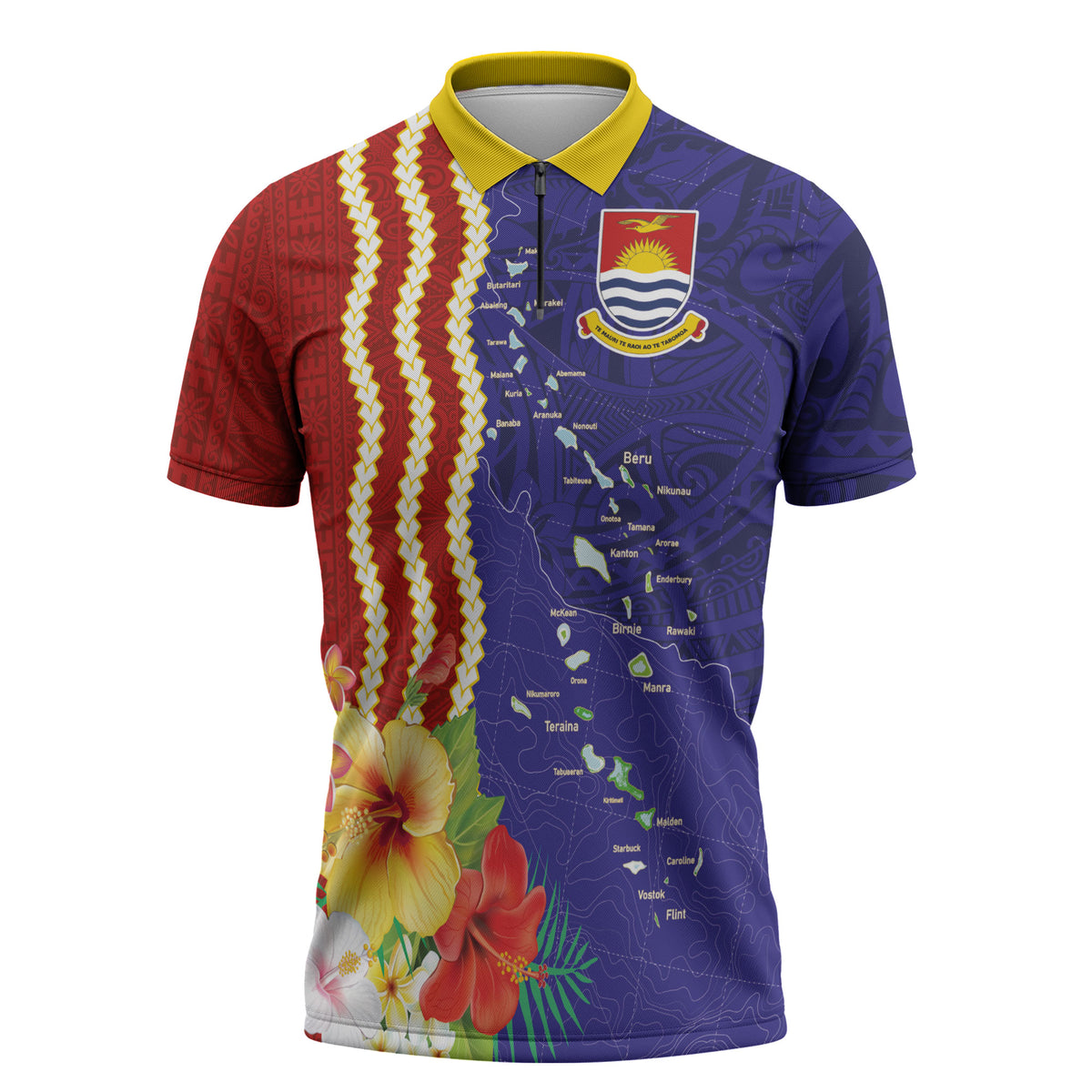 Kiribati Heritage Zipper Polo Shirt Map of the Islands and Polynesia Pattern LT03 Multicolor - Polynesian Pride