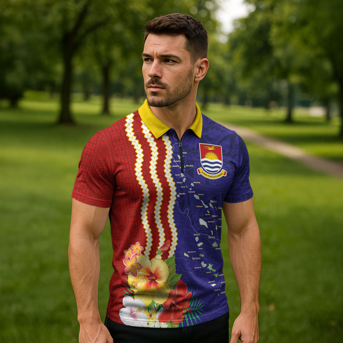 Kiribati Heritage Zipper Polo Shirt Map of the Islands and Polynesia Pattern LT03 - Polynesian Pride