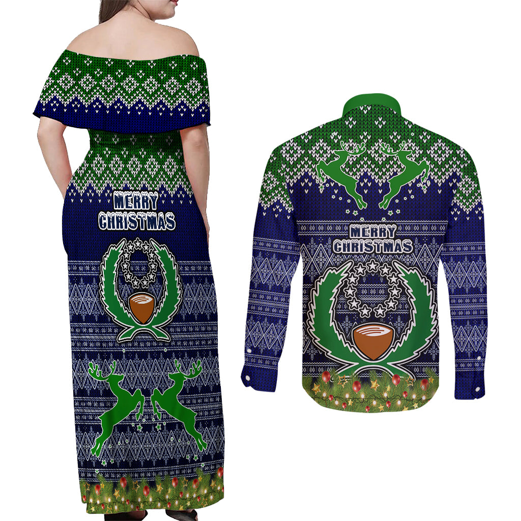 pohnpei-state-christmas-couples-matching-off-shoulder-maxi-dress-and-long-sleeve-button-shirts-coat-of-arms-beautiful-merry-xmas-snowflake