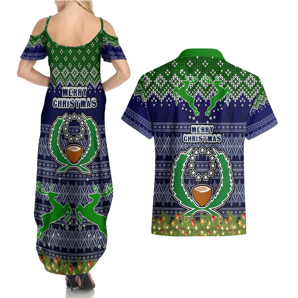 pohnpei-state-christmas-couples-matching-summer-maxi-dress-and-hawaiian-shirt-coat-of-arms-beautiful-merry-xmas-snowflake