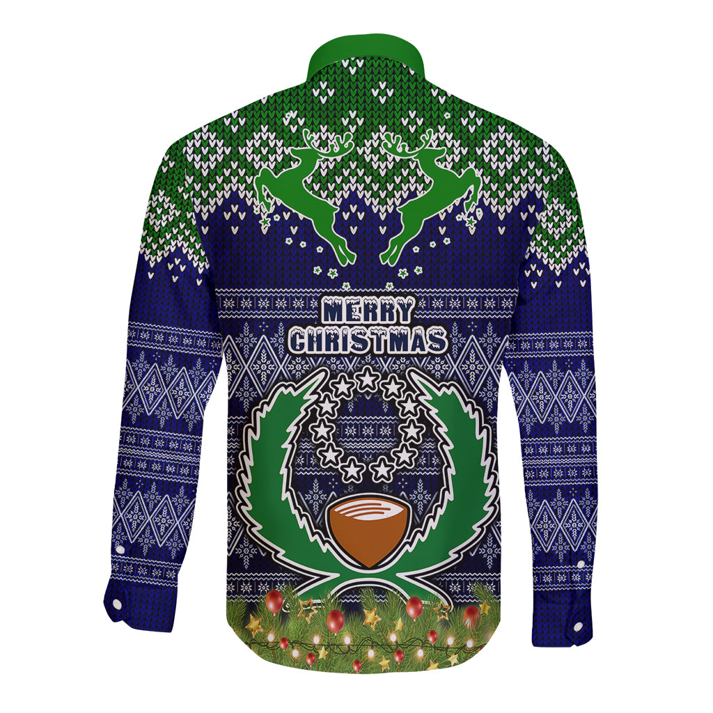 pohnpei-state-christmas-long-sleeve-button-shirt-coat-of-arms-beautiful-merry-xmas-snowflake