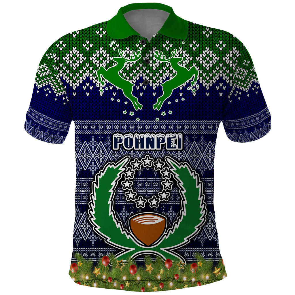Pohnpei State Christmas Polo Shirt Coat of Arms Beautiful Merry Xmas Snowflake LT03 Blue - Polynesian Pride