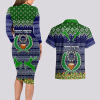 Personalised Pohnpei State Christmas Couples Matching Long Sleeve Bodycon Dress and Hawaiian Shirt Coat of Arms Beautiful Merry Xmas Snowflake LT03 - Polynesian Pride