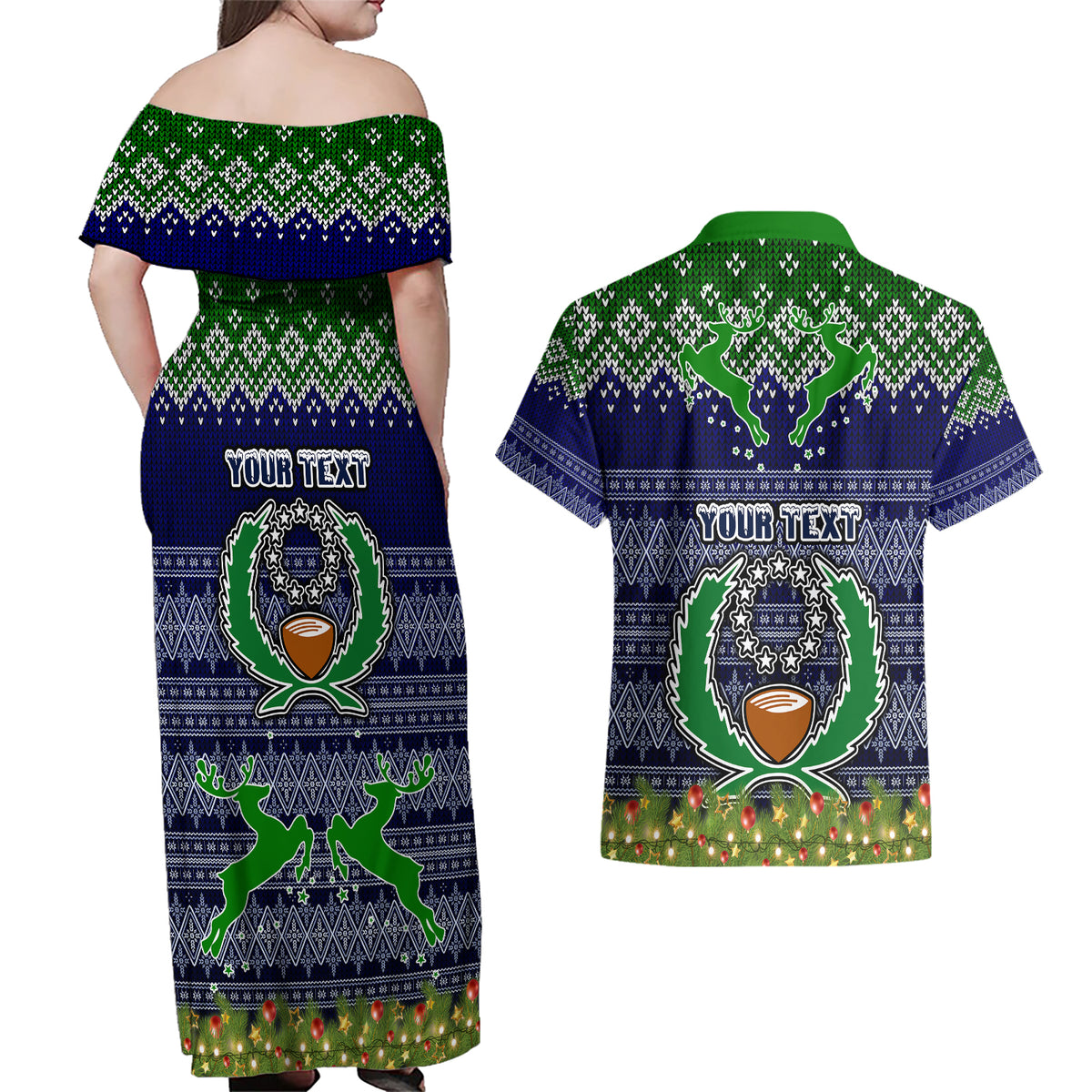 Personalised Pohnpei State Christmas Couples Matching Off Shoulder Maxi Dress and Hawaiian Shirt Coat of Arms Beautiful Merry Xmas Snowflake LT03 - Polynesian Pride