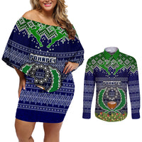 personalised-pohnpei-state-christmas-couples-matching-off-shoulder-short-dress-and-long-sleeve-button-shirts-coat-of-arms-beautiful-merry-xmas-snowflake