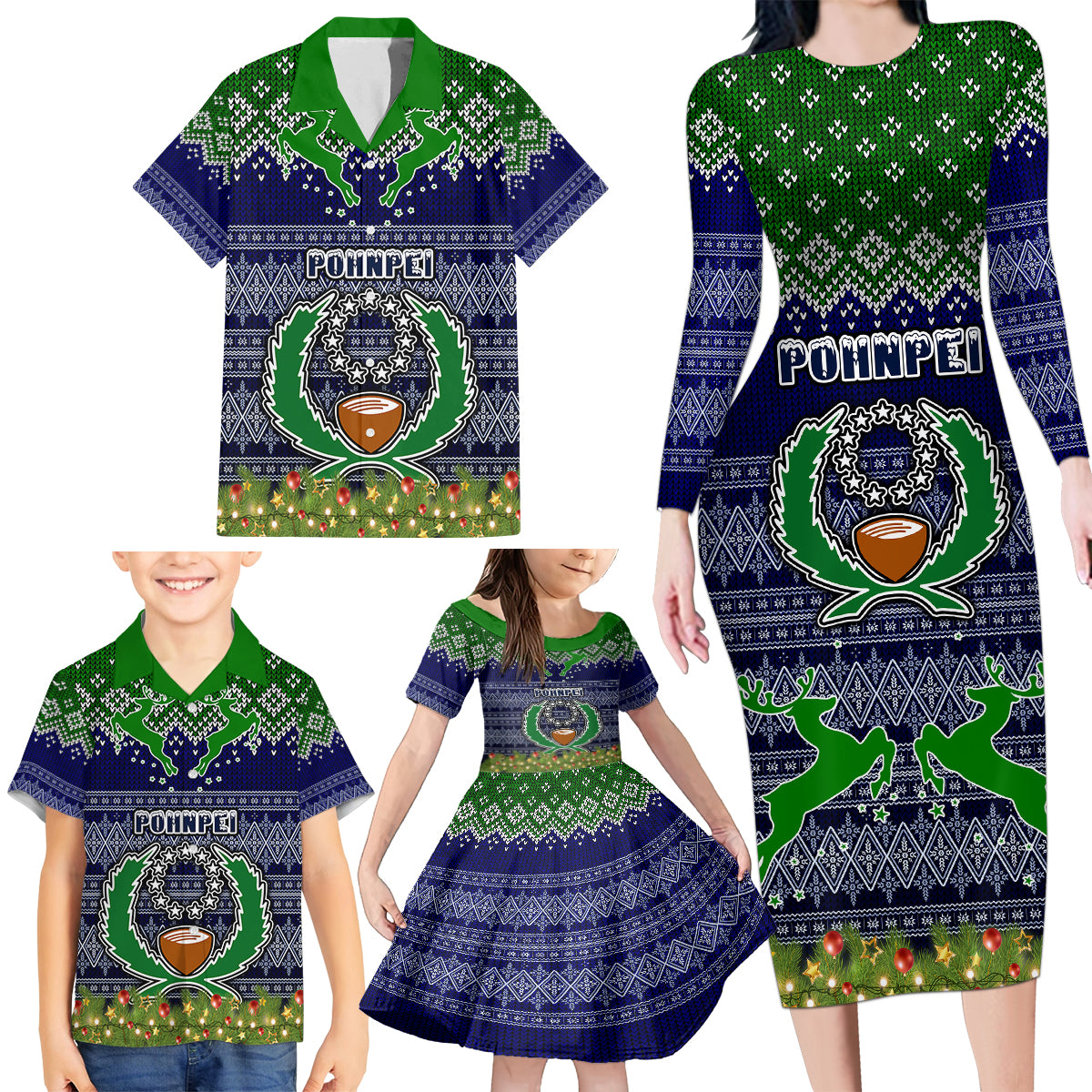 Personalised Pohnpei State Christmas Family Matching Long Sleeve Bodycon Dress and Hawaiian Shirt Coat of Arms Beautiful Merry Xmas Snowflake LT03 - Polynesian Pride