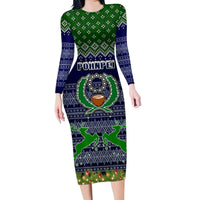 Personalised Pohnpei State Christmas Family Matching Long Sleeve Bodycon Dress and Hawaiian Shirt Coat of Arms Beautiful Merry Xmas Snowflake LT03 Mom's Dress Blue - Polynesian Pride