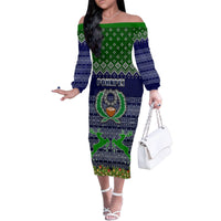 Personalised Pohnpei State Christmas Family Matching Off Shoulder Long Sleeve Dress and Hawaiian Shirt Coat of Arms Beautiful Merry Xmas Snowflake LT03 Mom's Dress Blue - Polynesian Pride