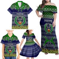 Personalised Pohnpei State Christmas Family Matching Off Shoulder Maxi Dress and Hawaiian Shirt Coat of Arms Beautiful Merry Xmas Snowflake LT03 - Polynesian Pride