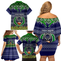 Personalised Pohnpei State Christmas Family Matching Off Shoulder Short Dress and Hawaiian Shirt Coat of Arms Beautiful Merry Xmas Snowflake LT03 - Polynesian Pride