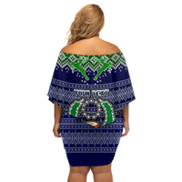 Personalised Pohnpei State Christmas Family Matching Off Shoulder Short Dress and Hawaiian Shirt Coat of Arms Beautiful Merry Xmas Snowflake LT03 - Polynesian Pride