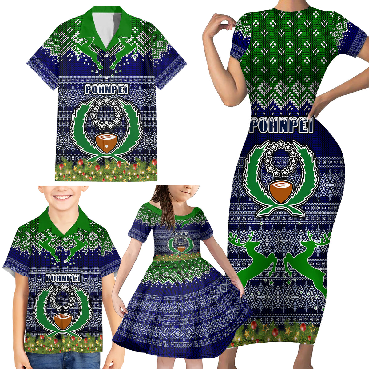 Personalised Pohnpei State Christmas Family Matching Short Sleeve Bodycon Dress and Hawaiian Shirt Coat of Arms Beautiful Merry Xmas Snowflake LT03 - Polynesian Pride