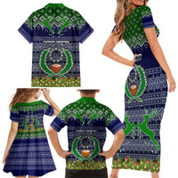 Personalised Pohnpei State Christmas Family Matching Short Sleeve Bodycon Dress and Hawaiian Shirt Coat of Arms Beautiful Merry Xmas Snowflake LT03 - Polynesian Pride