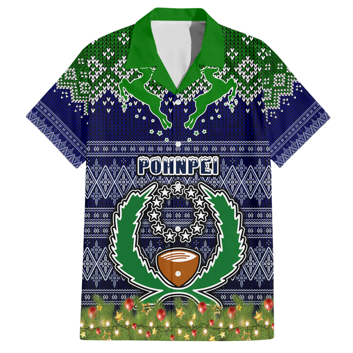 Personalised Pohnpei State Christmas Family Matching Short Sleeve Bodycon Dress and Hawaiian Shirt Coat of Arms Beautiful Merry Xmas Snowflake LT03 Dad's Shirt - Short Sleeve Blue - Polynesian Pride
