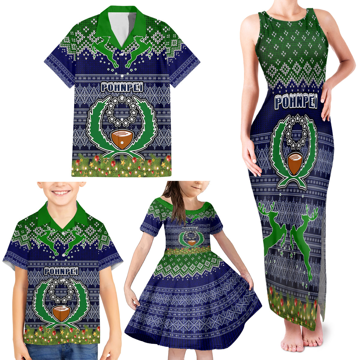 Personalised Pohnpei State Christmas Family Matching Tank Maxi Dress and Hawaiian Shirt Coat of Arms Beautiful Merry Xmas Snowflake LT03 - Polynesian Pride