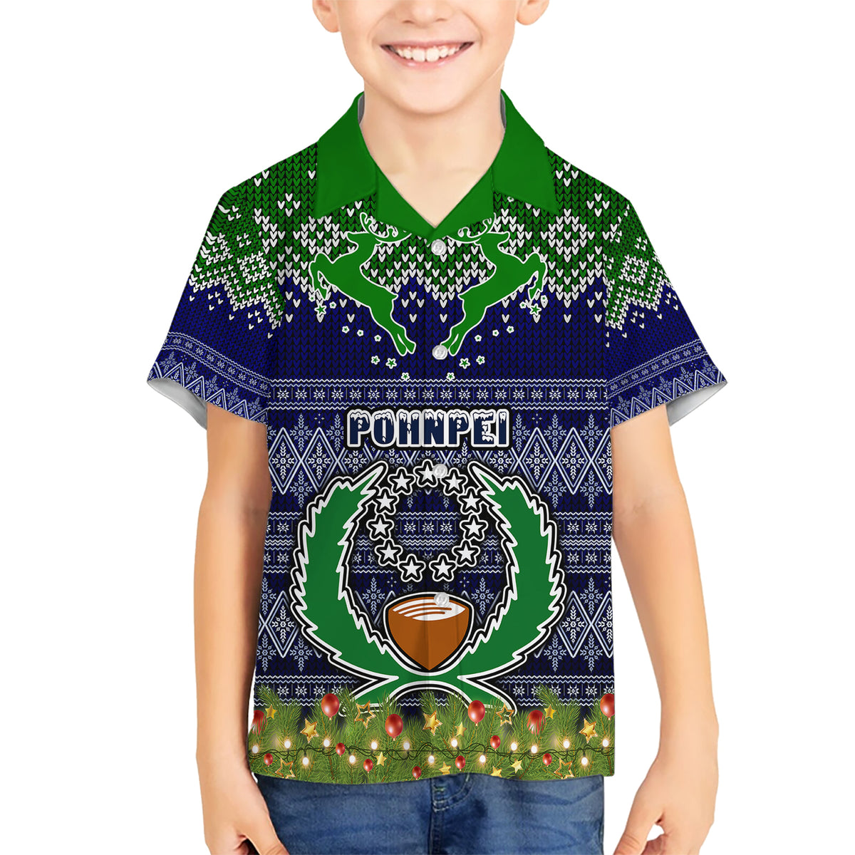 Personalised Pohnpei State Christmas Kid Hawaiian Shirt Coat of Arms Beautiful Merry Xmas Snowflake LT03 Kid Blue - Polynesian Pride