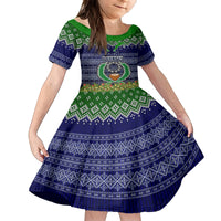 Personalised Pohnpei State Christmas Kid Short Sleeve Dress Coat of Arms Beautiful Merry Xmas Snowflake LT03 KID Blue - Polynesian Pride