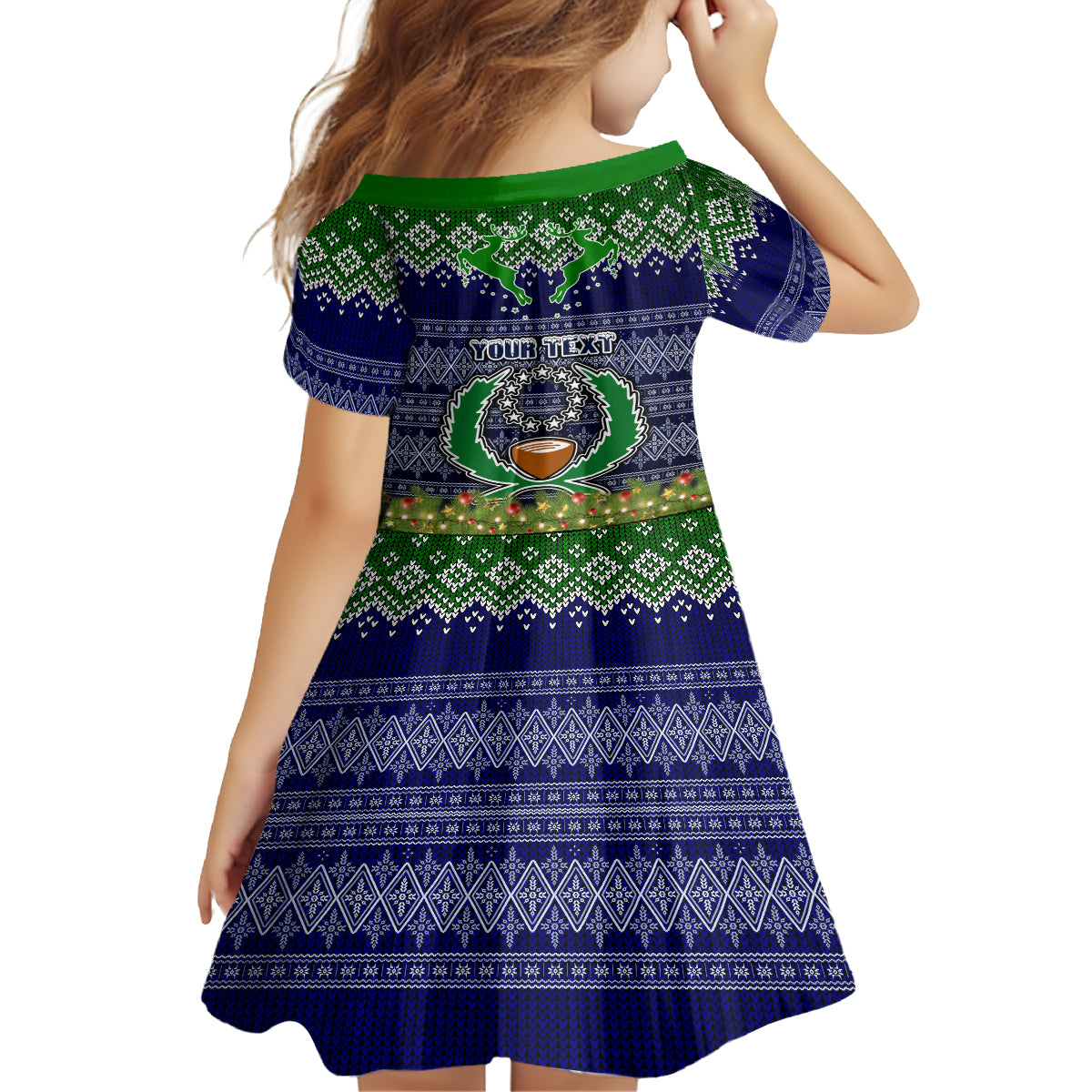 Personalised Pohnpei State Christmas Kid Short Sleeve Dress Coat of Arms Beautiful Merry Xmas Snowflake LT03 - Polynesian Pride