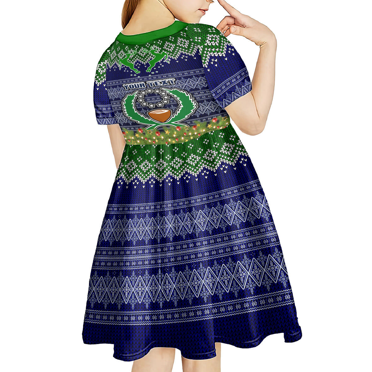 Personalised Pohnpei State Christmas Kid Short Sleeve Dress Coat of Arms Beautiful Merry Xmas Snowflake LT03 - Polynesian Pride