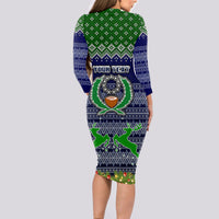Personalised Pohnpei State Christmas Long Sleeve Bodycon Dress Coat of Arms Beautiful Merry Xmas Snowflake LT03 - Polynesian Pride