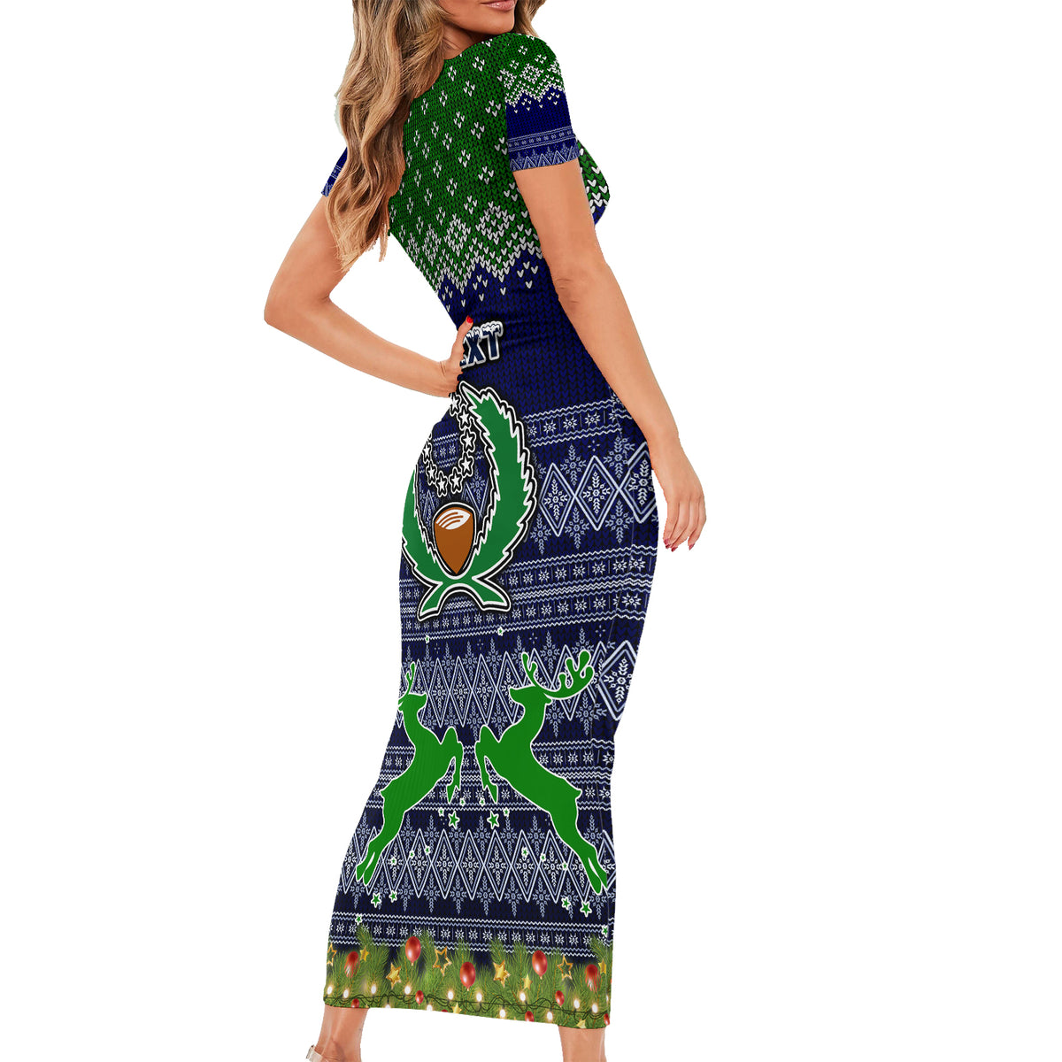 Personalised Pohnpei State Christmas Short Sleeve Bodycon Dress Coat of Arms Beautiful Merry Xmas Snowflake LT03 - Polynesian Pride