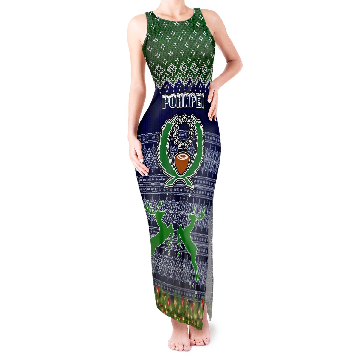 Personalised Pohnpei State Christmas Tank Maxi Dress Coat of Arms Beautiful Merry Xmas Snowflake LT03 Women Blue - Polynesian Pride