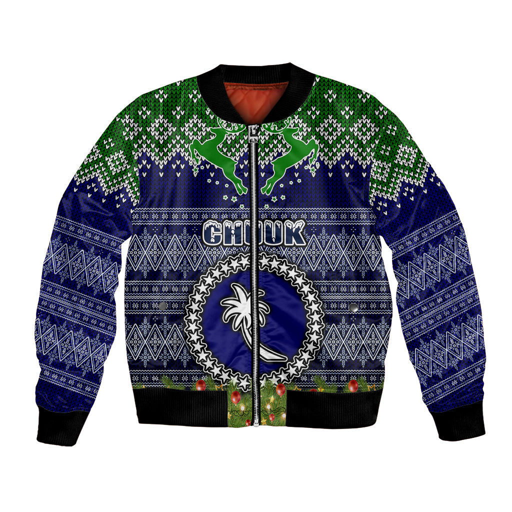 Personalised Chuuk State Christmas Bomber Jacket Coat of Arms Beautiful Merry Xmas Snowflake LT03 Unisex Blue - Polynesian Pride