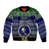 Personalised Chuuk State Christmas Bomber Jacket Coat of Arms Beautiful Merry Xmas Snowflake LT03 Unisex Blue - Polynesian Pride