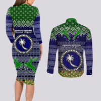 Personalised Chuuk State Christmas Couples Matching Long Sleeve Bodycon Dress and Long Sleeve Button Shirts Coat of Arms Beautiful Merry Xmas Snowflake LT03 - Polynesian Pride