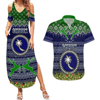 Personalised Chuuk State Christmas Couples Matching Summer Maxi Dress and Hawaiian Shirt Coat of Arms Beautiful Merry Xmas Snowflake LT03 Blue - Polynesian Pride