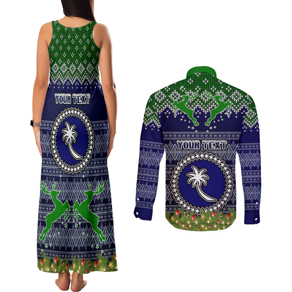 Personalised Chuuk State Christmas Couples Matching Tank Maxi Dress and Long Sleeve Button Shirts Coat of Arms Beautiful Merry Xmas Snowflake LT03 - Polynesian Pride