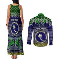 Personalised Chuuk State Christmas Couples Matching Tank Maxi Dress and Long Sleeve Button Shirts Coat of Arms Beautiful Merry Xmas Snowflake LT03 - Polynesian Pride