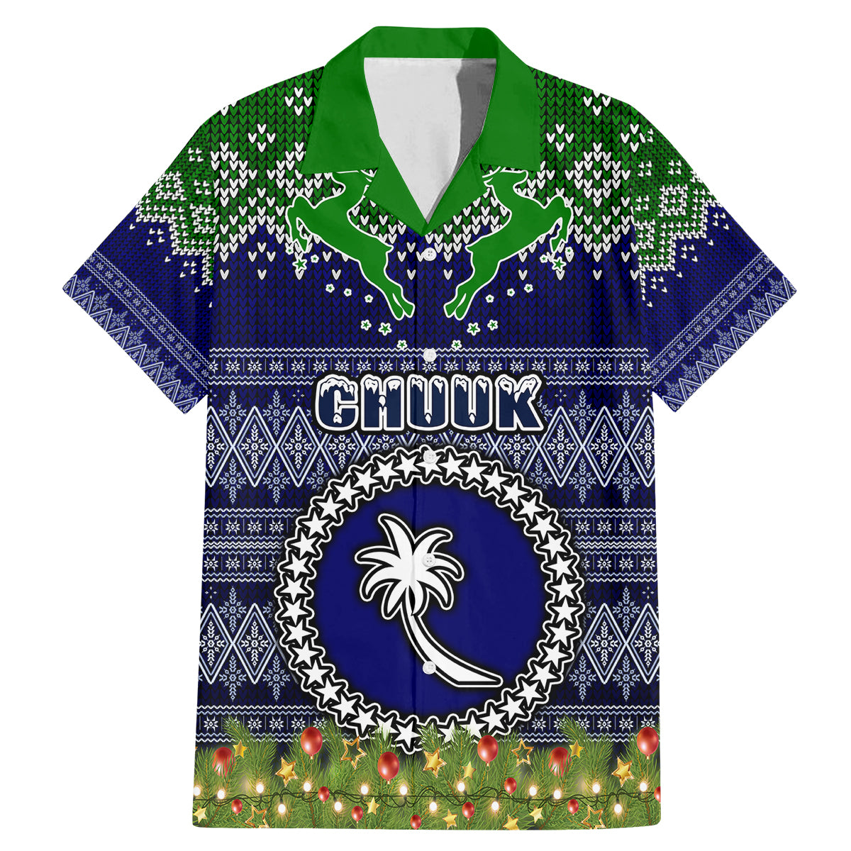 Personalised Chuuk State Christmas Family Matching Mermaid Dress and Hawaiian Shirt Coat of Arms Beautiful Merry Xmas Snowflake LT03 Dad's Shirt - Short Sleeve Blue - Polynesian Pride
