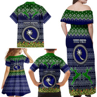 Personalised Chuuk State Christmas Family Matching Off Shoulder Long Sleeve Dress and Hawaiian Shirt Coat of Arms Beautiful Merry Xmas Snowflake LT03 - Polynesian Pride
