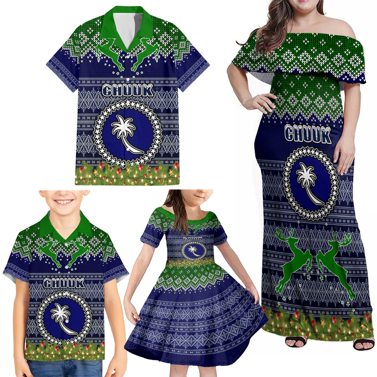 Personalised Chuuk State Christmas Family Matching Off Shoulder Maxi Dress and Hawaiian Shirt Coat of Arms Beautiful Merry Xmas Snowflake LT03 - Polynesian Pride