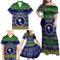 Personalised Chuuk State Christmas Family Matching Off Shoulder Maxi Dress and Hawaiian Shirt Coat of Arms Beautiful Merry Xmas Snowflake LT03 - Polynesian Pride