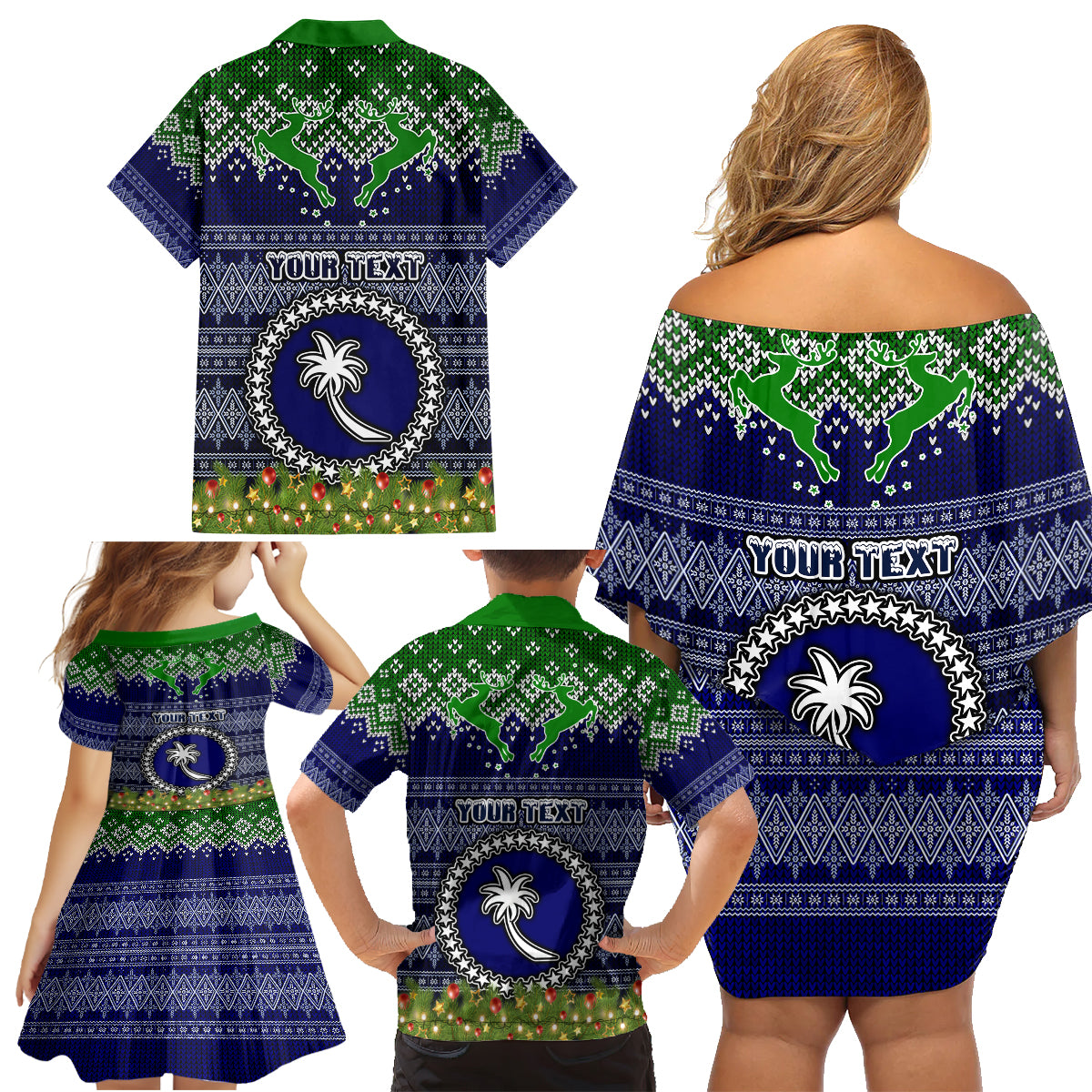 Personalised Chuuk State Christmas Family Matching Off Shoulder Short Dress and Hawaiian Shirt Coat of Arms Beautiful Merry Xmas Snowflake LT03 - Polynesian Pride
