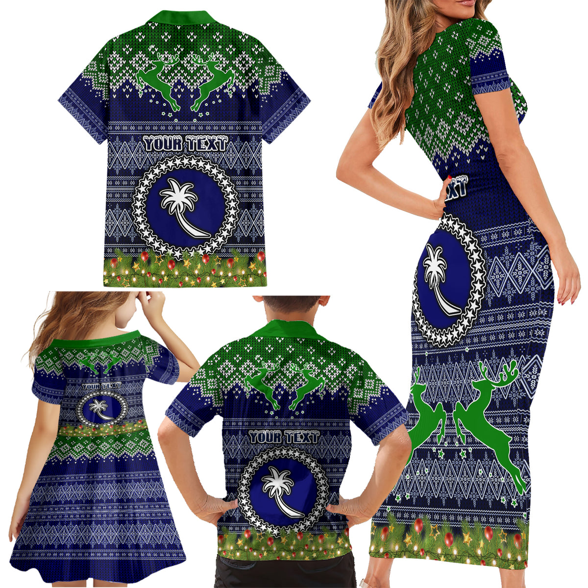 Personalised Chuuk State Christmas Family Matching Short Sleeve Bodycon Dress and Hawaiian Shirt Coat of Arms Beautiful Merry Xmas Snowflake LT03 - Polynesian Pride