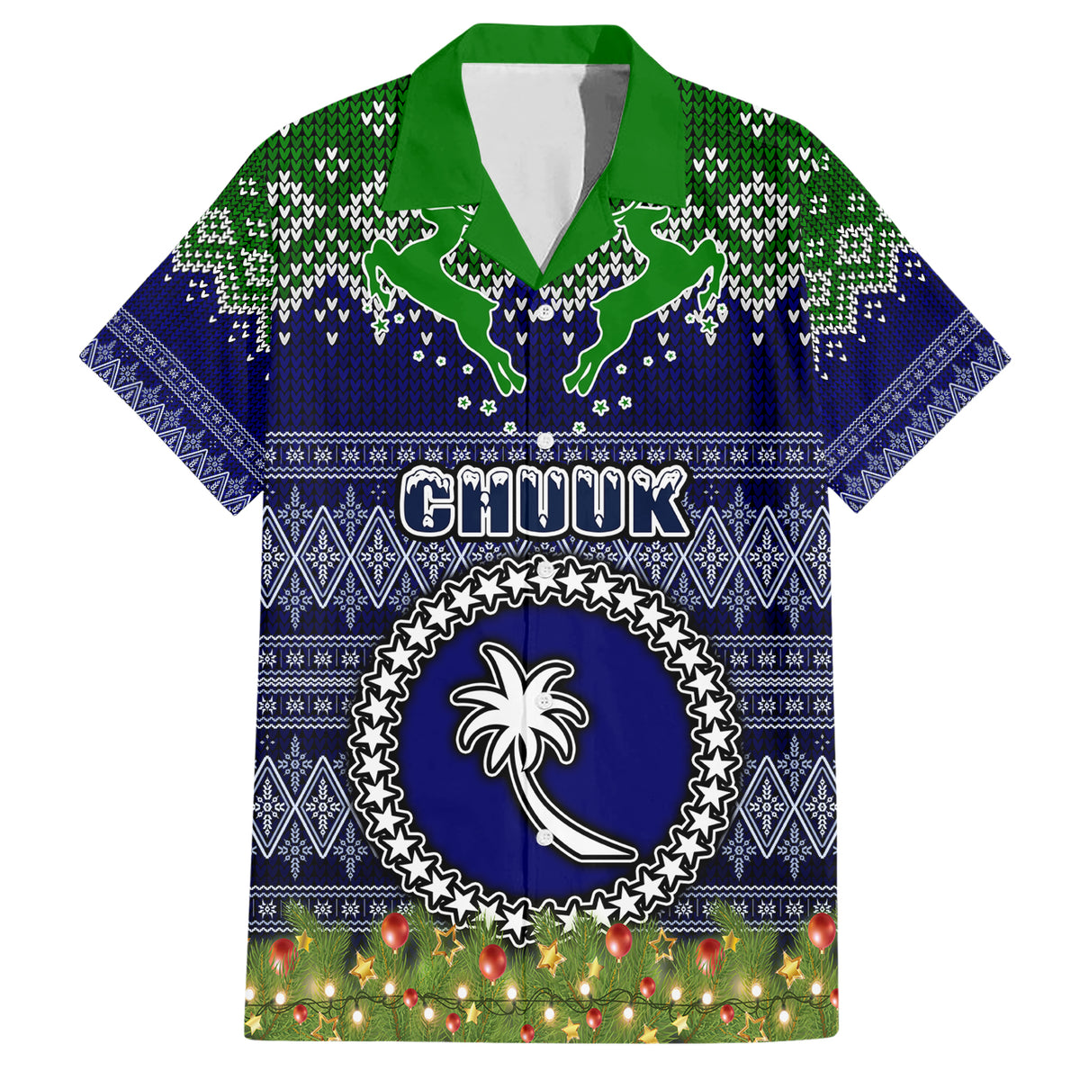 Personalised Chuuk State Christmas Family Matching Short Sleeve Bodycon Dress and Hawaiian Shirt Coat of Arms Beautiful Merry Xmas Snowflake LT03 Dad's Shirt - Short Sleeve Blue - Polynesian Pride